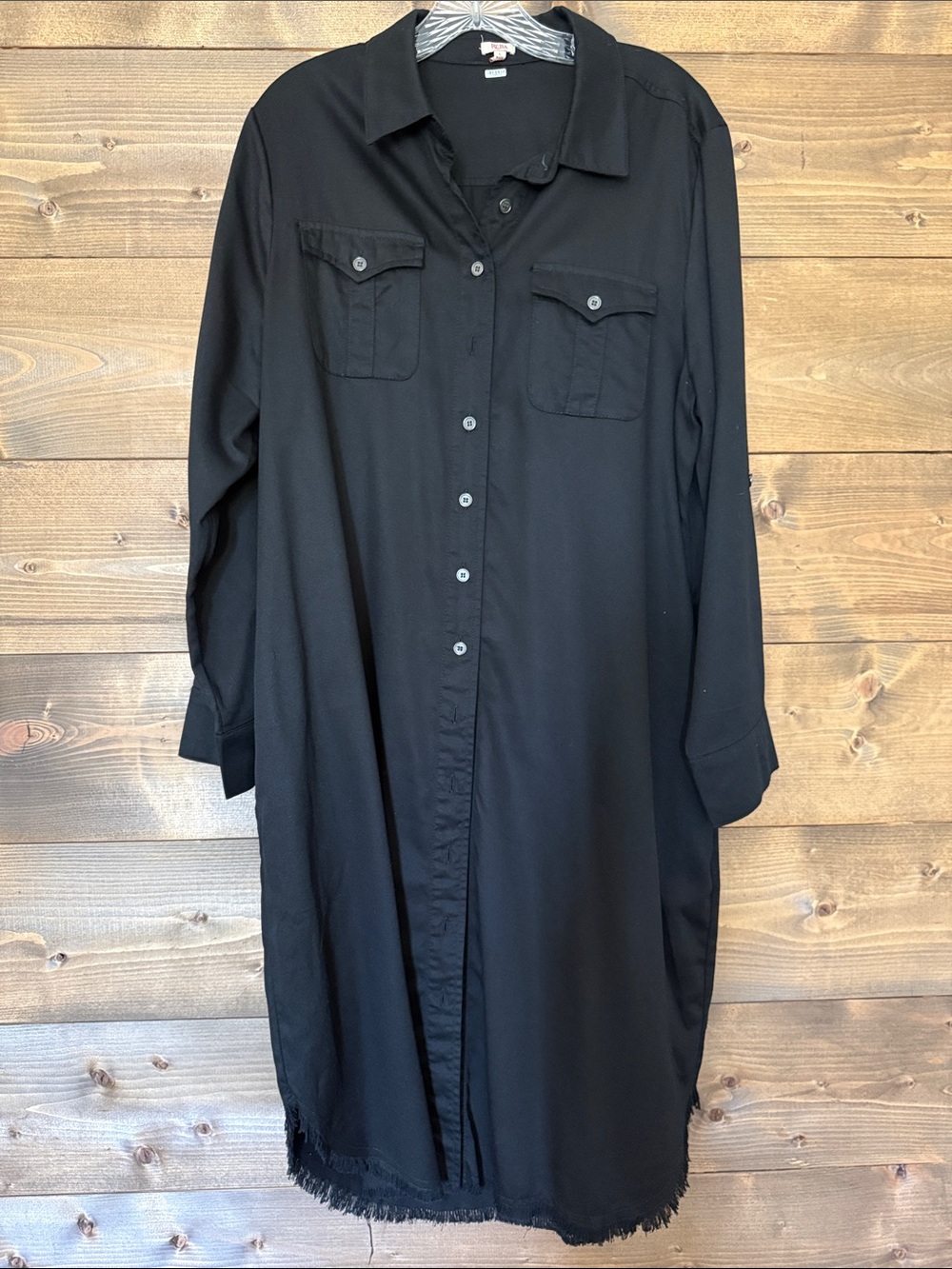 Reba Black Long Sleeve Button-Front Shirt Dress